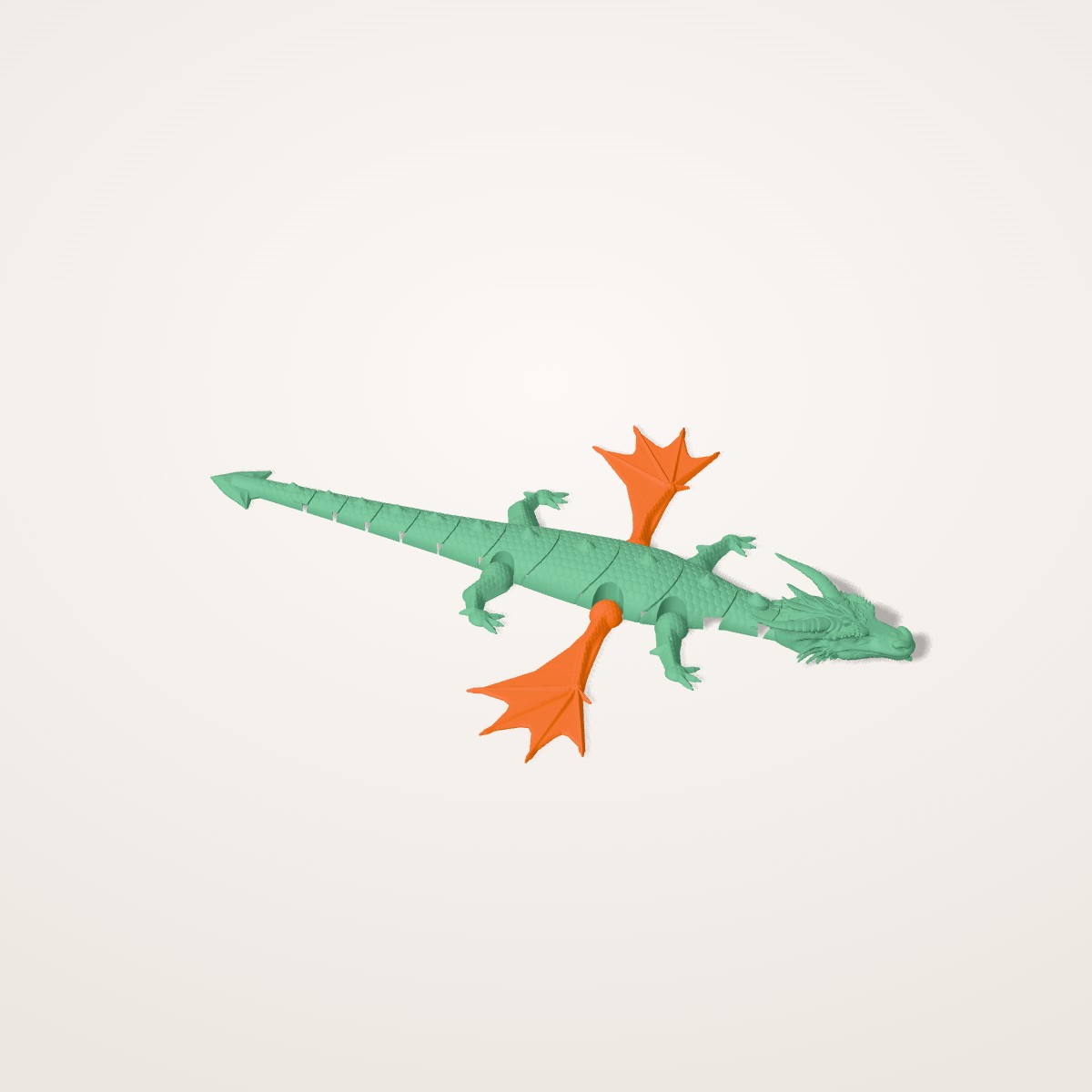 Dragon articulé sculpté en couleurs, ailes orange