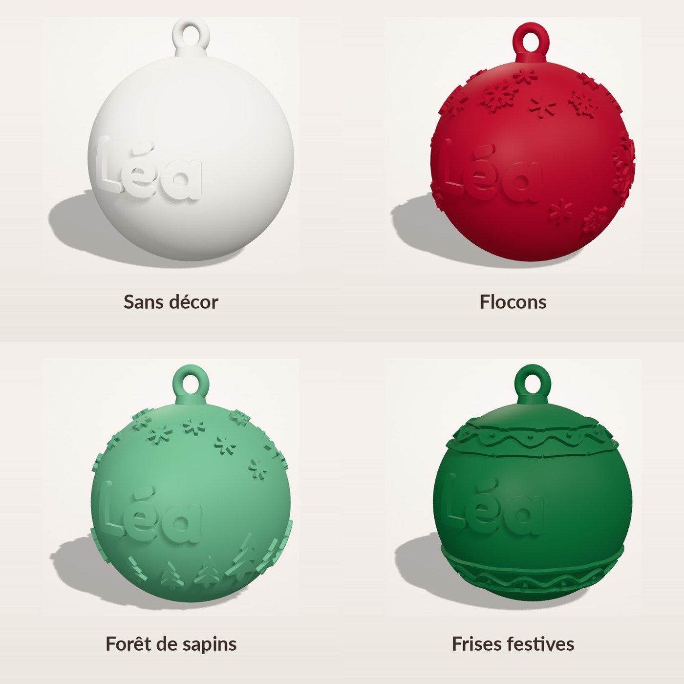 Boule de Noël classique, prénom en relief