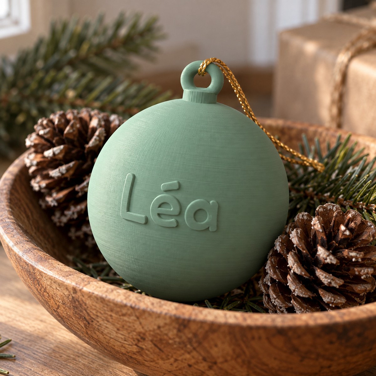 Boule de Noël classique, prénom en relief