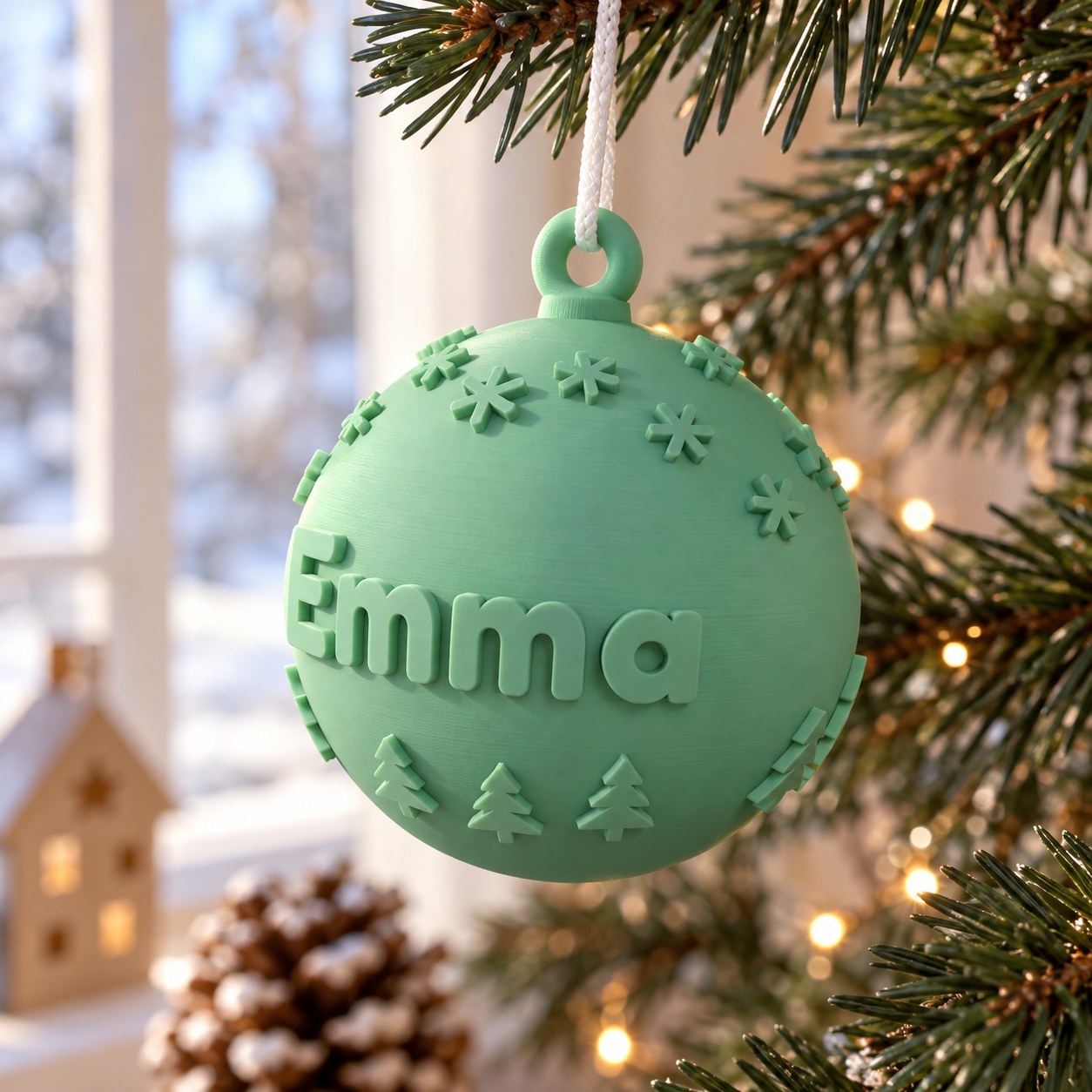 Boule de Noël classique, prénom en relief