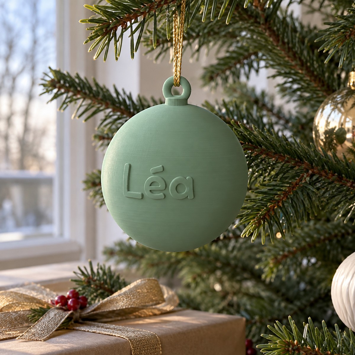 Boule de Noël classique, prénom en relief