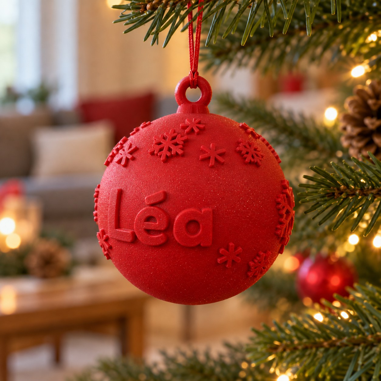 Boule de Noël classique, prénom en relief