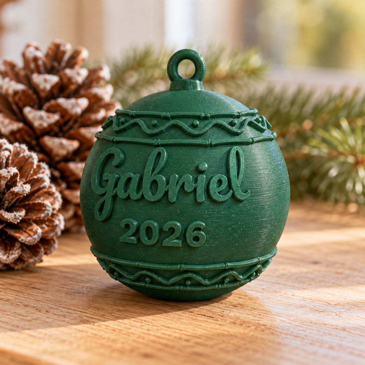 Boule de Noël classique, prénom en relief
